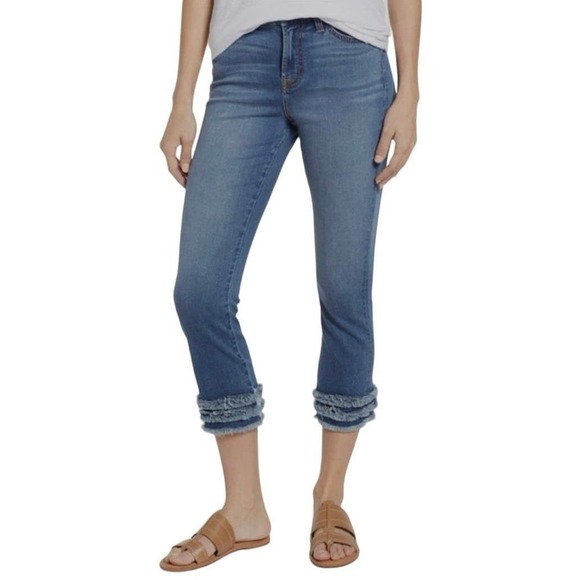 Jen7 by 7 for All Mankind Cropped Straight Fringe Hem Jeans Size 8 - Picture 1 of 12